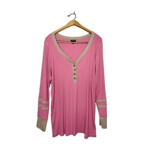 Torrid Ribbed Henley Varsity Long Sleeve Thermal Top Pink Plus Size 3X
